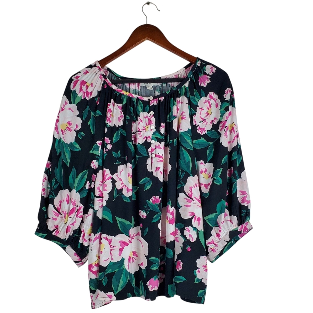 ON 34TH Floral Viscose Blouse Top XXL Peasant Boho Black Pink